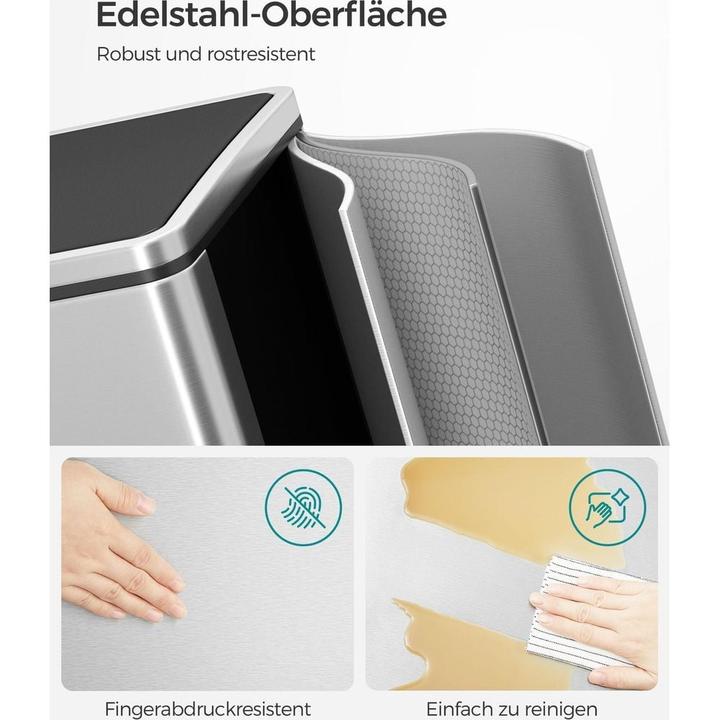 Immagine prodotto Songmics Treteimer 2 x 30 L, Silber, Fassungsvermögen: 60 (60 l)