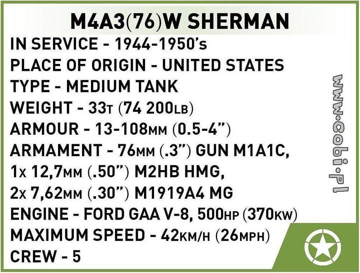 Nährwerte und Zutaten Cobi 3089 - 103 PCS HC WWII /3089/ SHERMAN M4A3