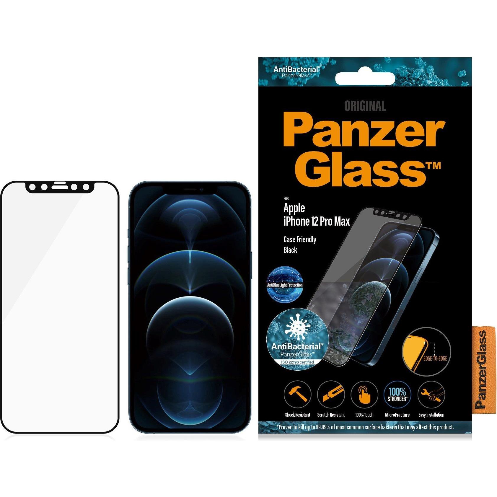 PanzerGlass Caso Friendly Nero AB ABL (1 pz., Apple iPhone 12 Pro Max), Pellicola protettiva smartphone, Nero