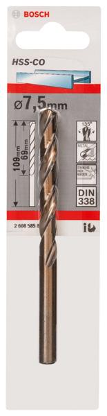 Produktbild Bosch Professional Zubehör Metallbohrer HSS-Co, DIN 338, 7,5 x 69 x 109 mm, 1er-Pack (7 mm)