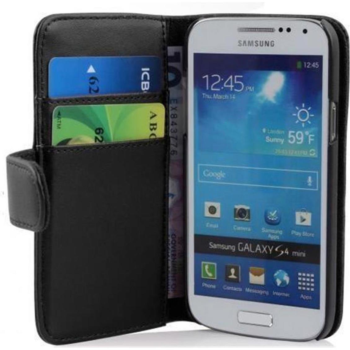 Cadorabo Book Glatt Cover (Samsung Galaxy S4 mini), Smartphone Hülle, Schwarz