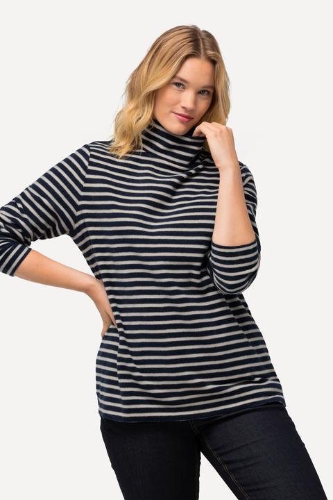 Immagine prodotto Ulla Popken Pullover di pile con righe, collo alto, maniche lunghe e materiale riciclato (46, 48)