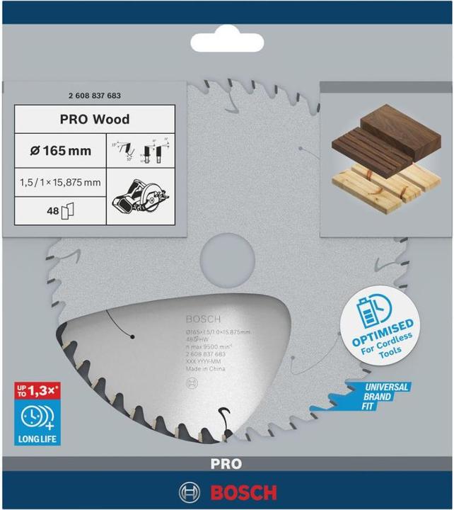 Productafbeelding Bosch Professional Zubehör Cirkelzaagblad Standaard voor hout, 165x1,5/1x15,875, 48 tanden