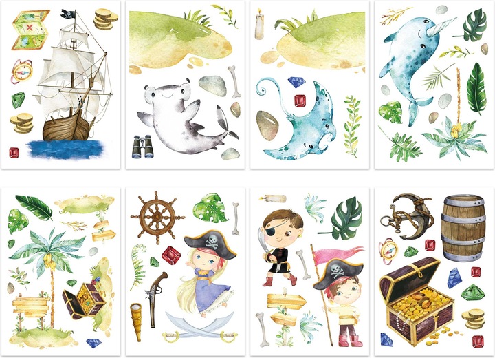 Image du produit Papierdrachen Autocollants muraux - Pirates - Set 9 (22 x 30 cm)