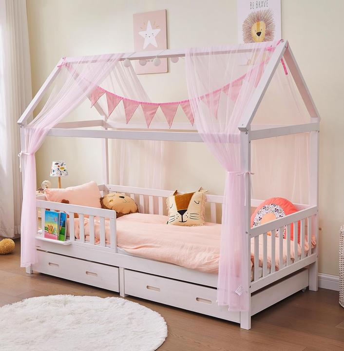 Alavya Home 4-teiliges Hausbett Deko Set mit Betthimmel und Wimpelkette