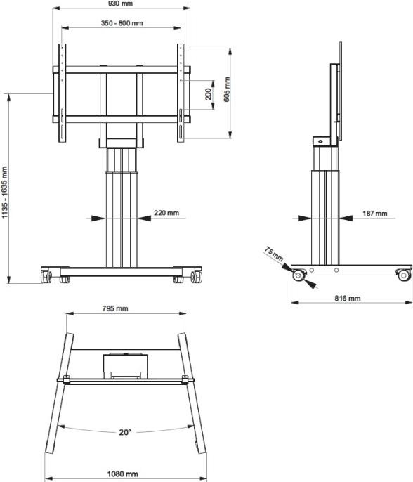 Produktbild Hagor Mobile Lift Pro II Standsystem Mobil fuer Displays 122-279cm hoehenverstellbar Fahrweg Lift 500mm... (110", 160 kg)