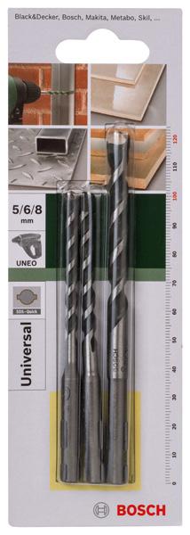 Produktbild Bosch Zubehör Mehrzweckbohrer-, Universalbohrer-Set, 3-teilig, SDS quick, 5 - 8 mm (5 mm, 6 mm, 8 mm)