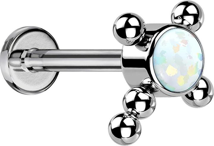 Actual product image Star Piercing Micro Threadless Labret silver cross balls opal white (without brass, Titanium)