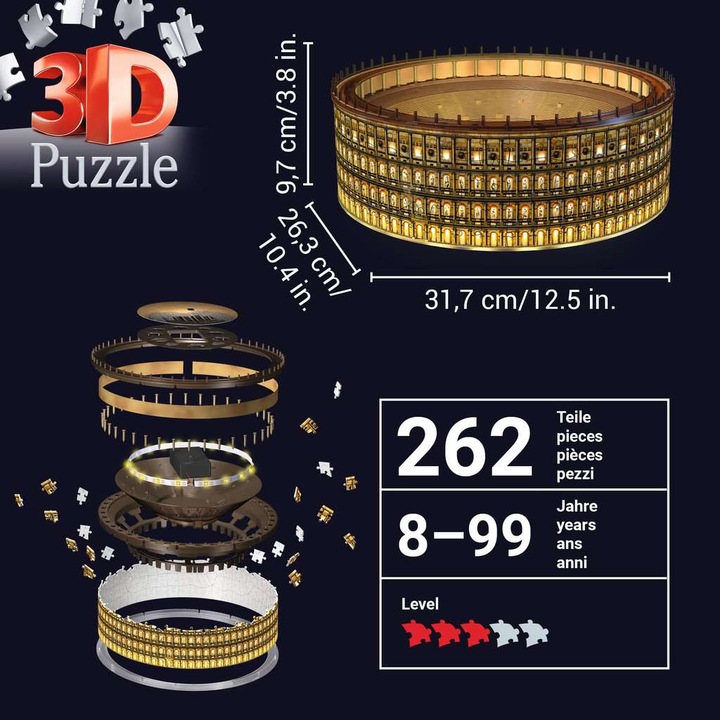 Actual product image Ravensburger 3D Puzzle Colosseum in Rome by night (216 pieces)