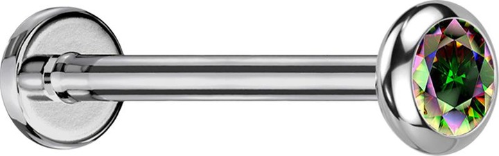 Immagine prodotto Star Piercing Micro Threadless Labret argento disco arrotondato cristallo scuro multicolore (senza ottone, Titanio G23)