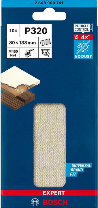 Image du produit Bosch Professional Zubehör Filet abrasif Expert M480 pour ponceuses vibrantes, 80 x133 mm, G 320, 10 pces. (320)