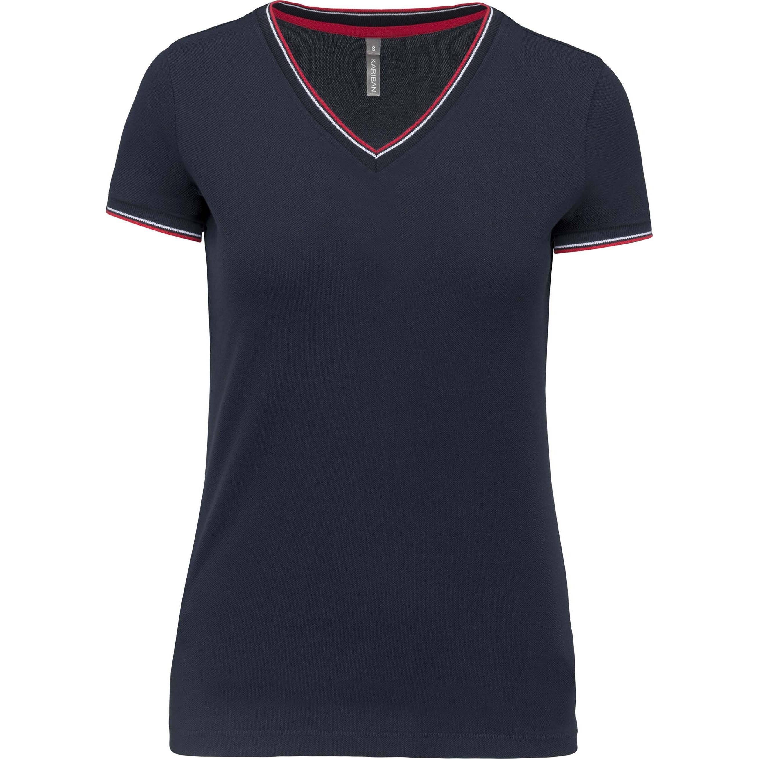 Kariban, Damen, Shirt, Maille Piquée V-Ausschnitt, Blau, (XL)