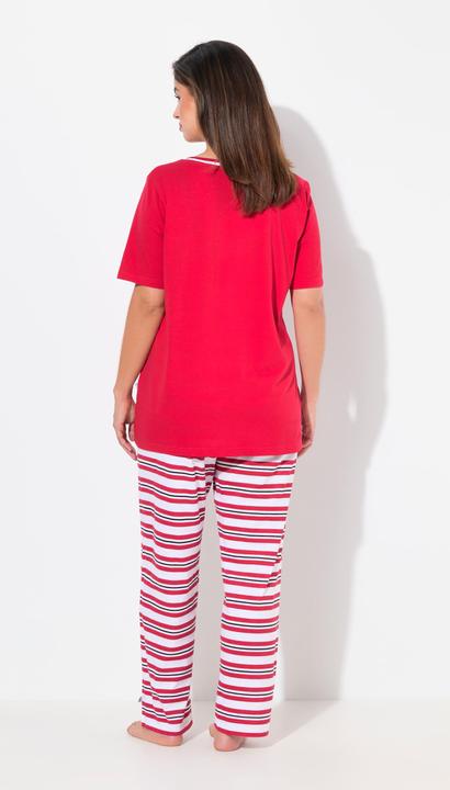 Image du produit Ulla Popken Pyjama 2 pièces, pantalon rayé avec poches, haut col rond et manches courtes (46, 48)