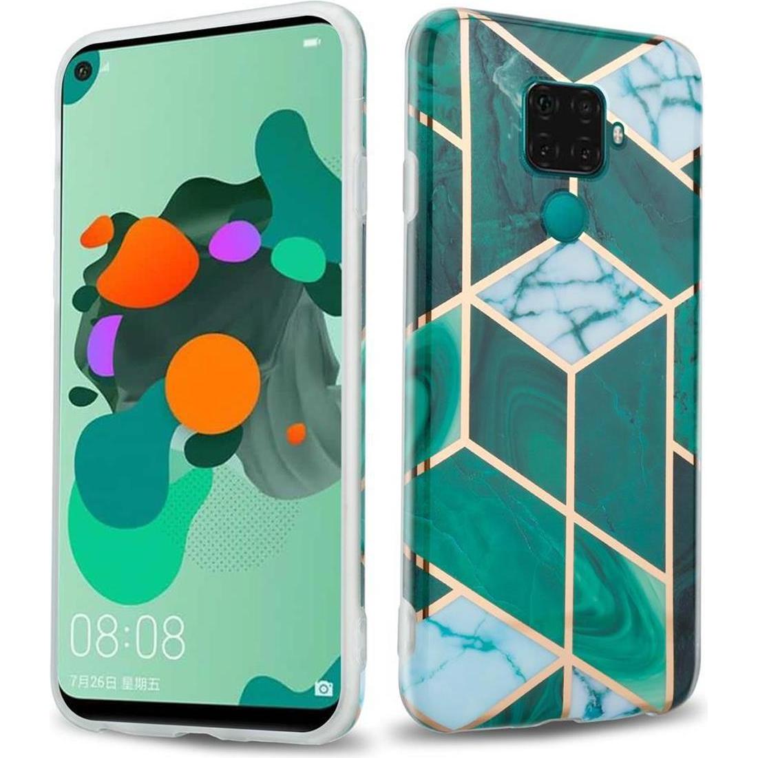 Cadorabo IMD TPU Bunter Marmor Cover (Huawei Mate 30 Lite), Smartphone Hülle, Grün