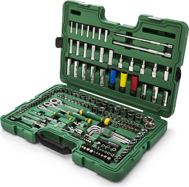 Produktbild SATA 180 Tlg. 1/4", 3/8" & 1/2" 6-Kant Steckschlüssel & Ratschenset (3/8", 1/4", 1/2")