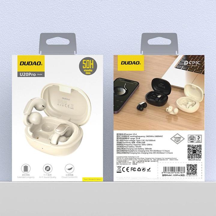 Actual product image Dudao U20 Pro TWS Bluetooth-Kopfhörer, kabellos, Weiss (50 h, Wireless)