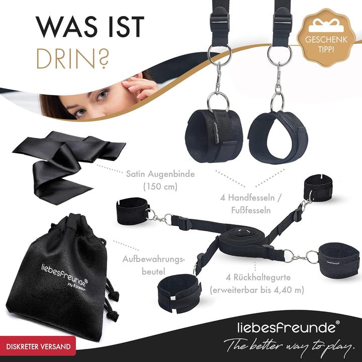 Immagine prodotto Liebesfreunde Bondage Bettfesseln-Set mit Augenbinde