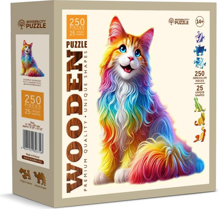 Actual product image WoodenCity WOODEN CITY Colorful Cat Fantasy 250 Wooden Puzzle Jigsaw Puzzle with unique shapes (250 pieces)