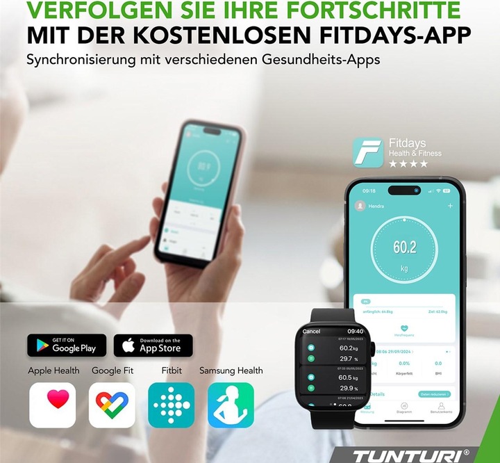 Produktbild Tunturi SC30 Intelligente Analyse-Waage mit APP (180 kg)