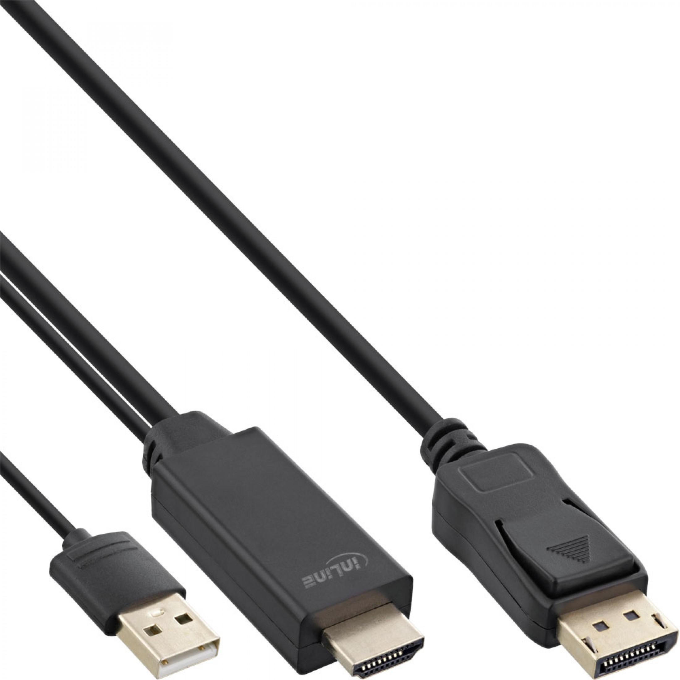 InLine  Cavo convertitore da HDMI a DisplayPort, 4K, nero/oro, 0,5m (0.30 m), Cavo video, Nero