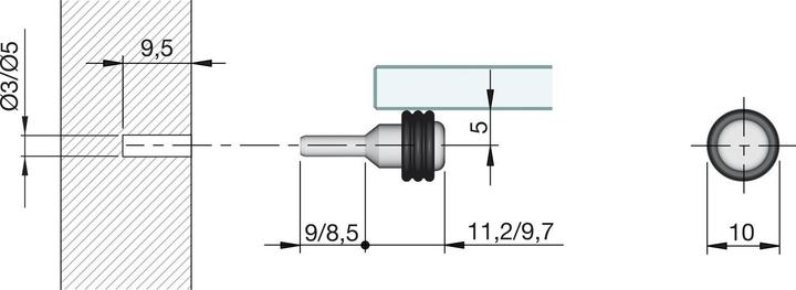 Actual product image Italiana Ferramenta Petra glass shelf support for insertion, drill hole ø 5 mm, nickel-plated steel