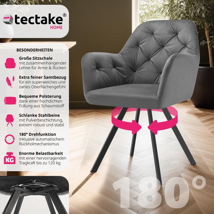 Produktbild tectake Drehbarer Samt-Armlehnstuhl Lucia, gepolstert