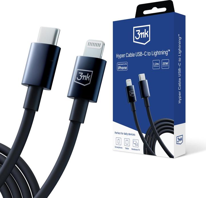 Produktbild 3MK Hyper Cable USB-C - Lightning 20W 1.2m Czarny/Black Kabel (1.20 m, USB 3.2 Gen 1, 20 W)