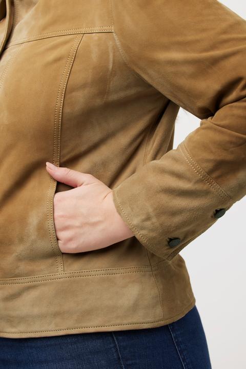 Image du produit Ulla Popken Veste en cuir de chevreau suédé. Col chemise et doublure (48)