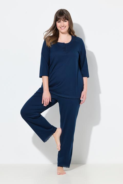 Produktbild Ulla Popken Pyjama, Zweiteiler, Lochstickerei, Zierfalte, 3/4-Arm (42, 44)