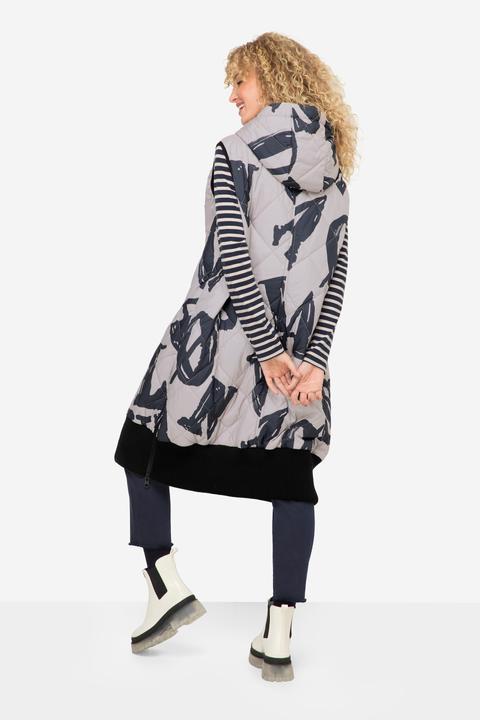 Immagine prodotto Laurasøn Steppweste, lange Form, Print, Kapuze, 2-Wege-Zipper, Rippbund (S)