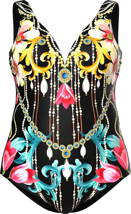 Image du produit Ulla Popken Maillot de bain à bonnets souples, profond décolleté en V, imprimé baroque (44)