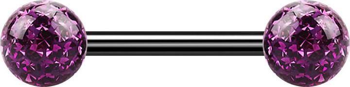 Actual product image Star Piercing Barbell black with two crystal spheres violet Epoxy protective layer (without brass, Titanium)
