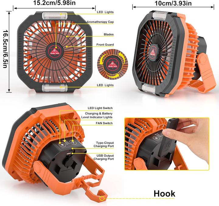 Image du produit Diealles Shine Camping Ventilator mit Akku und LED-Licht