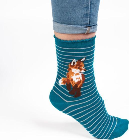 Actual product image Wrendale Design Socks Fox Sock teal - Fox (Single pack, 35 - 40, 37 - 42)