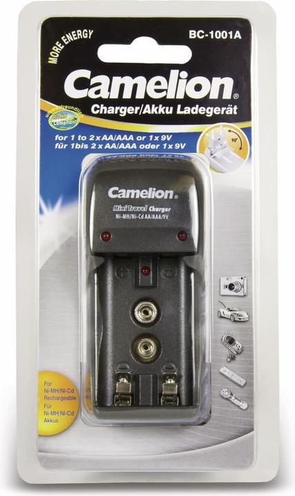 Actual product image Camelion Travel plug-in charger for 2x AA/AAA or 1x 9V, foldable plug (1 pcs., Battery + charger)