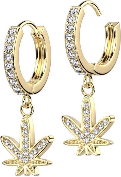 Immagine prodotto Star Piercing Orecchino a cerniera con cristalli placcati oro ciondolo in argento foglia di canapa (Ottone, Acciaio chirurgico 316L)