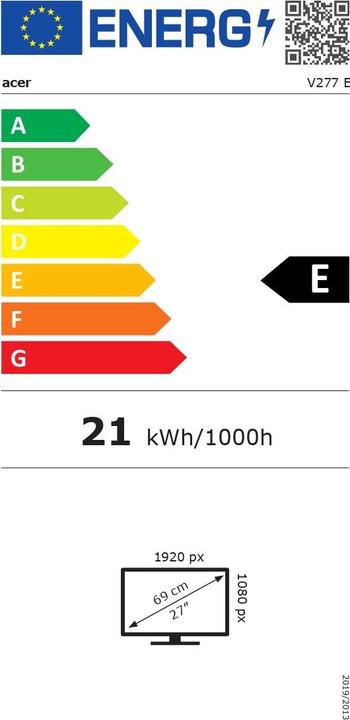 Energy Label Acer Vero V277EBIV 27' PC Monitor (1920 x 1080 pixels, 27")
