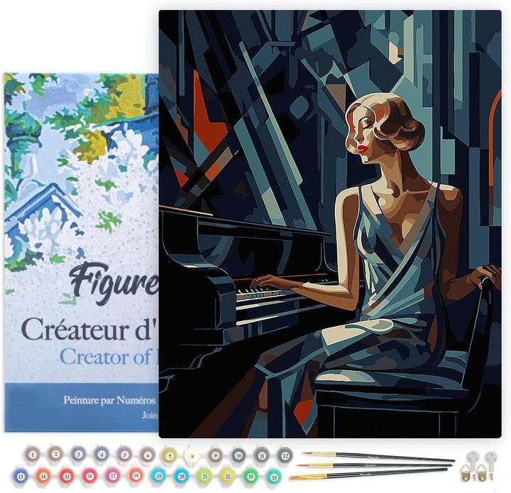 Actual product image Figured'Art Paint by Numbers - Art Deco Woman at a Piano