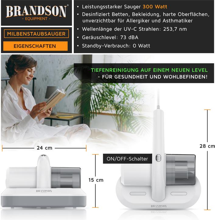 Produktbild Brandson Milbenstaubsauger, UV-C Licht, 300 W Matratzenreinigungsgerät, beutellos, HEPA-Filter für Allergiker