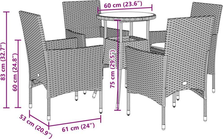 Produktbild vidaXL Garten Essgruppe (60 x 60 x 75 cm)