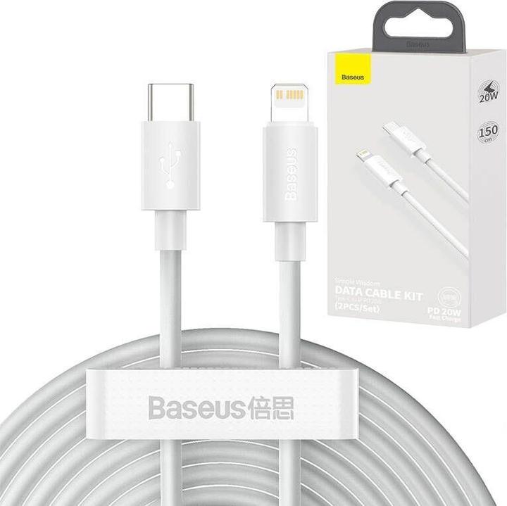 Actual product image Baseus Simple Wisdom Data Cable Kit USB-C to Lightning PD 20W (2PCS/Set) 1.5m White (1.50 m, 20 W)