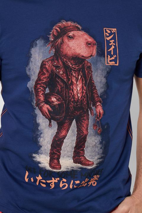 Produktbild Joe Browns Graphic Tee with Capybara Biker Print – Navy (XL)
