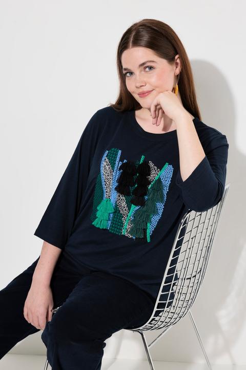 Actual product image Ulla Popken Eco Cotton Dimensional Embroidered 3/4 Sleeve Tee (46, 48)