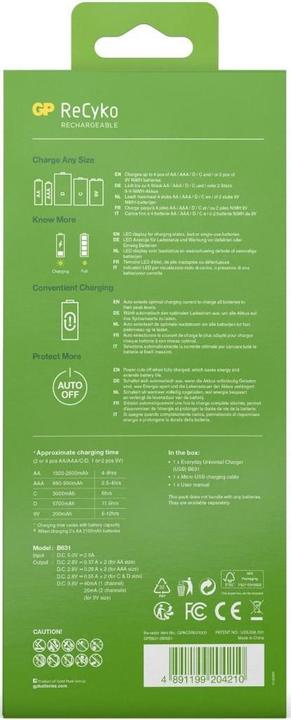 Produktbild GP Batteries B631 Household battery USB (1 Stk., AAA, AA, C, D, Ladegerät inkl. Akku)