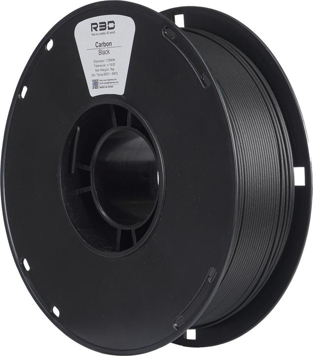 Image du produit R3D Filament PLA Carbone Noir 1.75mm 1Kg (PLA, 1.75 mm, 1000 g, Noir)