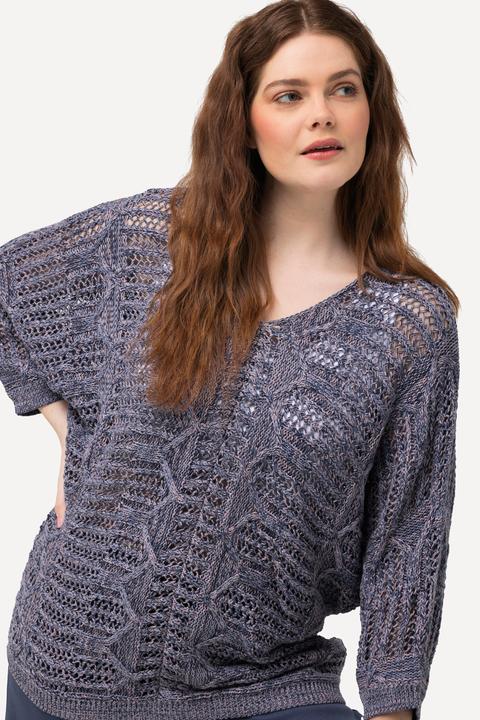 Produktbild Ulla Popken Pullover, Ajourmuster, V-Ausschnitt, 3/4-Arm (42, 44)
