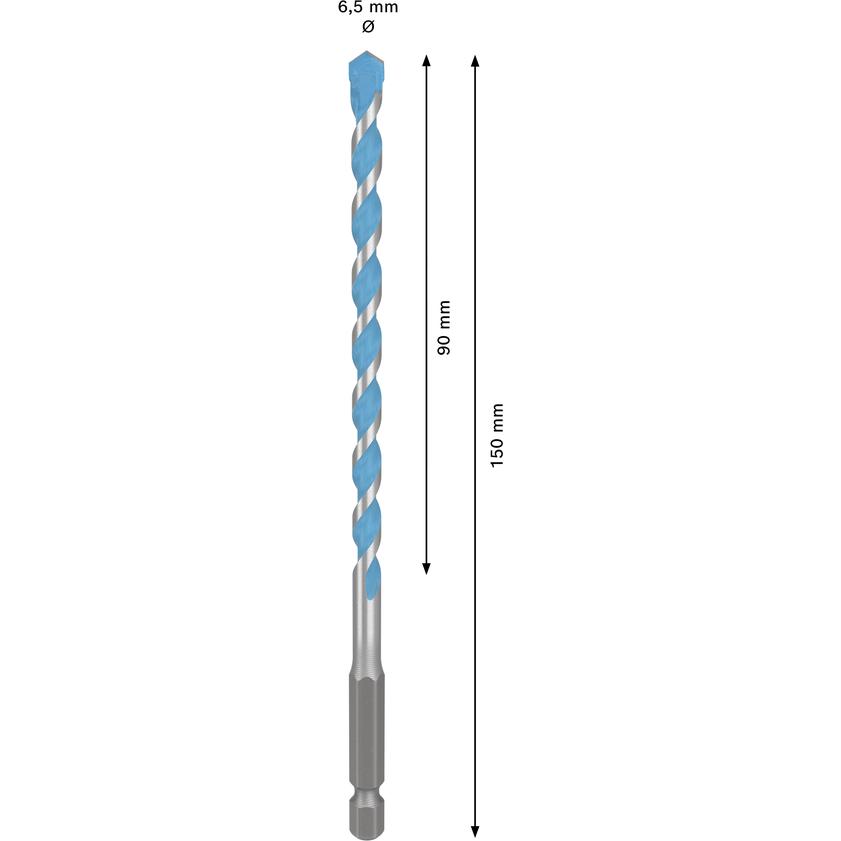Bosch Professional Zubehör, Punta da trapano, EXPERT HEX-9 Multi Construction Bohrer, 6,5x90x150 mm (6.5)