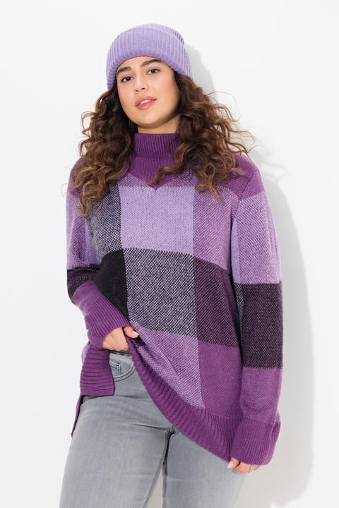 Produktbild Ulla Popken Pullover, Karomuster, Stehkragen, Langarm (56)