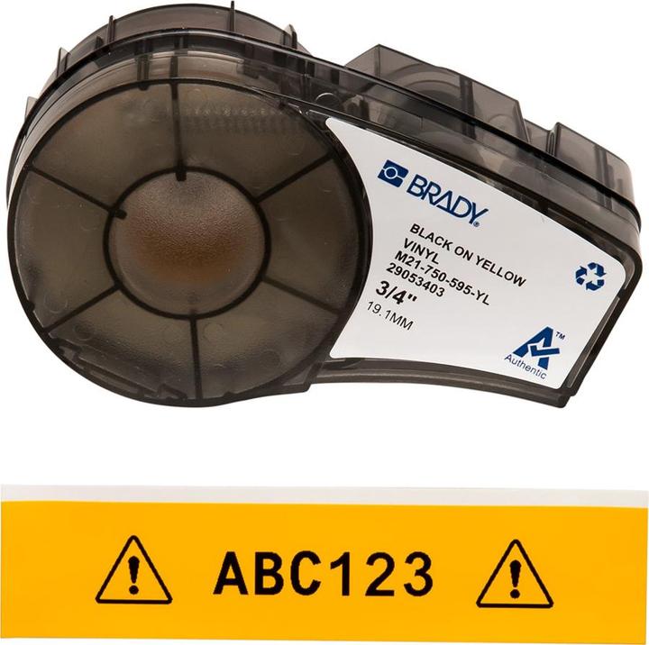 Brady M21-750-595-YL-BK, Vinyl, Schwarz auf Gelb, 19,05mm x 6,4m, permanent, endlos (19.05 mm)