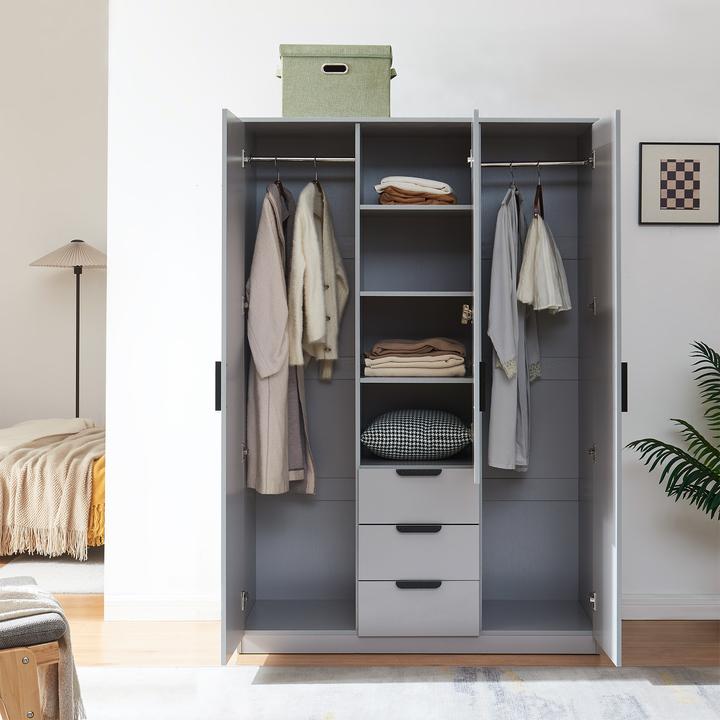 Produktbild En.Casa Kleiderschrank Eiselfing 176x120x52 cm 3 Schubladen Grau